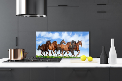 Moderne keuken achterwand Paarden in een galop in het weiland