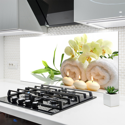 Moderne keuken achterwand Spa handdoeken kaarsen orchidee