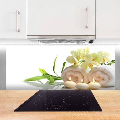 Moderne keuken achterwand Spa handdoeken kaarsen orchidee