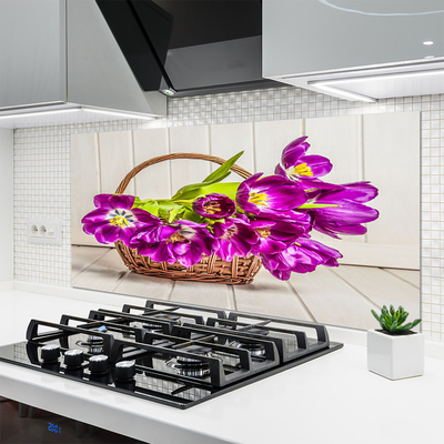 Spatplaat keuken glas Bloemen in de mand