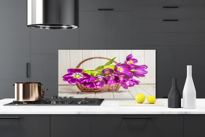 Spatplaat keuken glas Bloemen in de mand