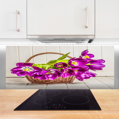 Spatplaat keuken glas Bloemen in de mand