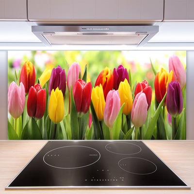 Spatplaat keuken glas Tulpen bloemen natuur