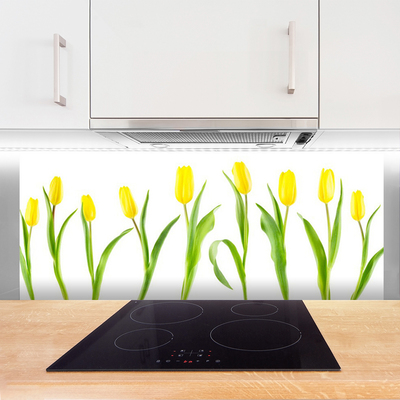 Spatplaat keuken glas Gele tulpen bloemen