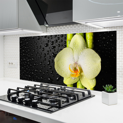 Spatplaat keuken glas Bamboe bloemen orchidee