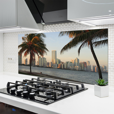 Spatplaat keuken glas Palm tropics city sea