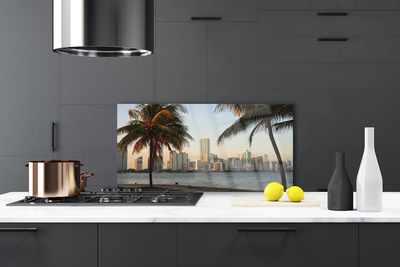 Spatplaat keuken glas Palm tropics city sea