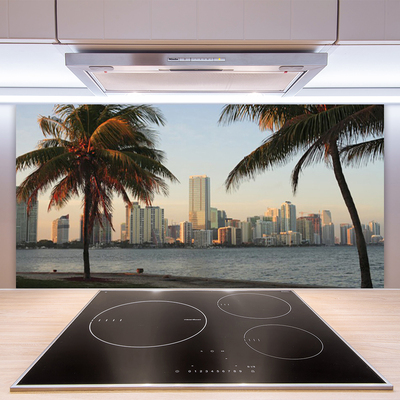 Spatplaat keuken glas Palm tropics city sea