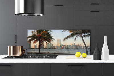 Spatplaat keuken glas Palm tropics city sea