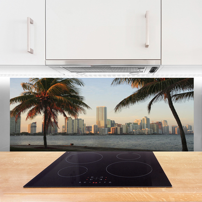 Spatplaat keuken glas Palm tropics city sea