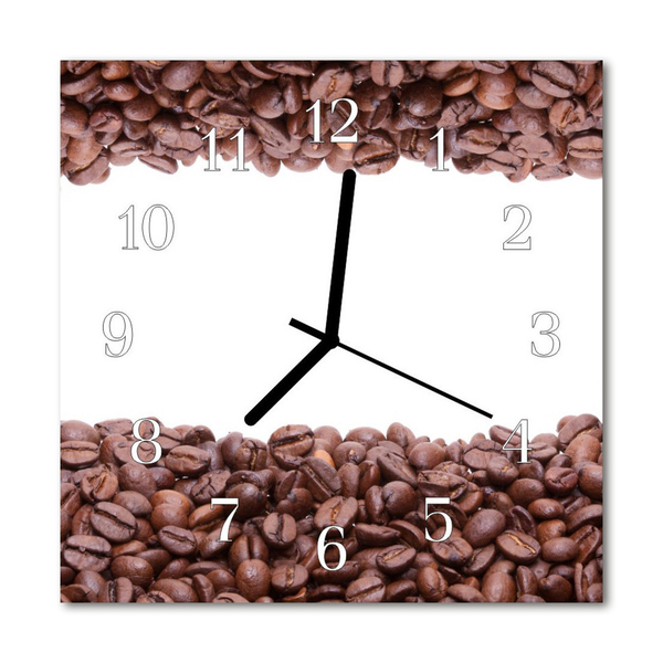Vierkante glazen wandklok Koffiebonen