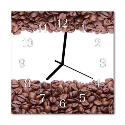 Vierkante glazen wandklok Koffiebonen