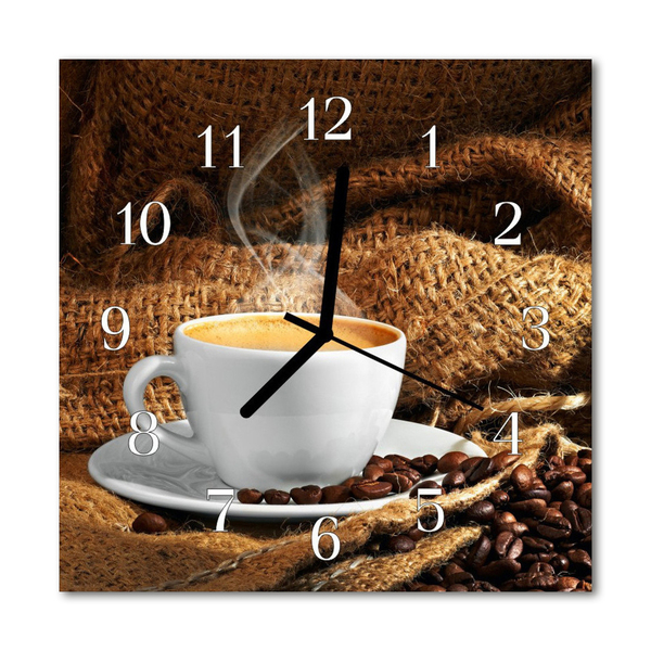 Vierkante glazen wandklok Koffiebonen
