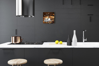 Vierkante glazen wandklok Koffiebonen