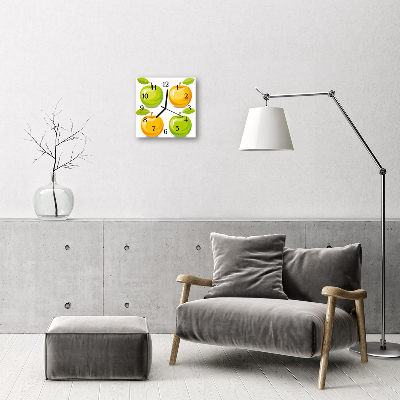 Vierkante glazen wandklok Appels