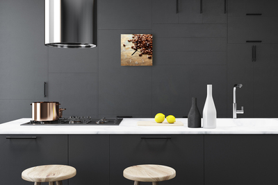 Vierkante glazen wandklok Koffiebonen