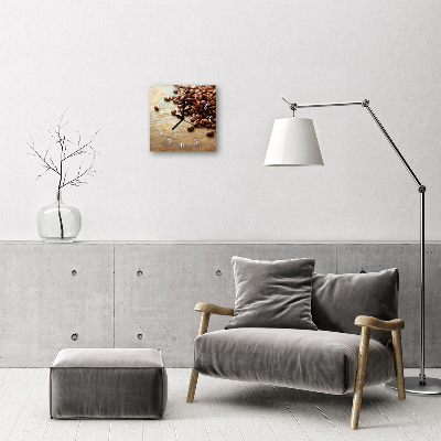 Vierkante glazen wandklok Koffiebonen