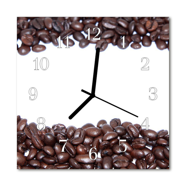 Vierkante glazen wandklok Koffiebonen