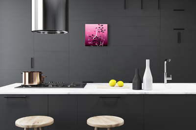 Vierkante glazen wandklok Kunstbloemen