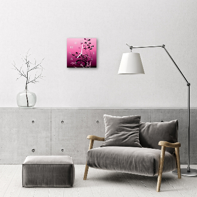 Vierkante glazen wandklok Kunstbloemen
