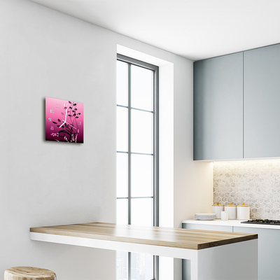 Vierkante glazen wandklok Kunstbloemen