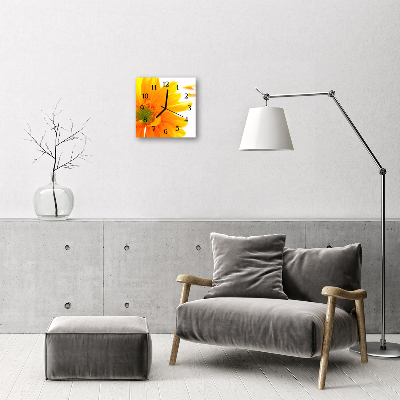 Vierkante glazen wandklok Bloem
