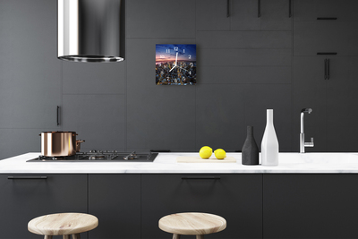 Vierkante glazen wandklok Stadsgebouwen