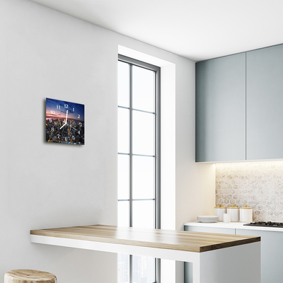 Vierkante glazen wandklok Stadsgebouwen