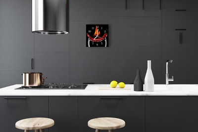 Vierkante glazen wandklok Vuur chili