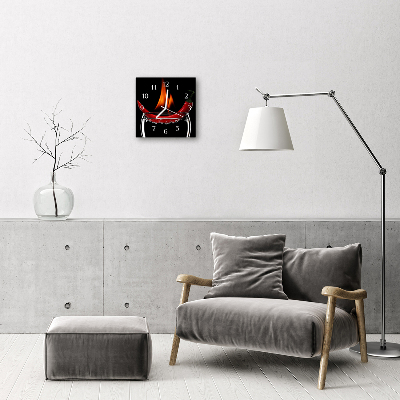 Vierkante glazen wandklok Vuur chili