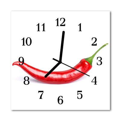 Vierkante glazen wandklok Chili peper