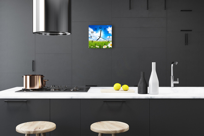 Vierkante glazen wandklok Weide bloemen