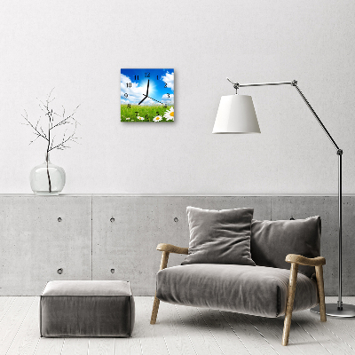 Vierkante glazen wandklok Weide bloemen