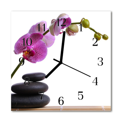 Vierkante glazen wandklok Orchidee