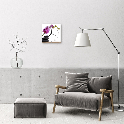 Vierkante glazen wandklok Orchidee
