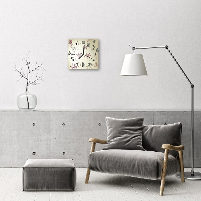 Vierkante glazen wandklok Kunstbloemen