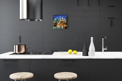 Vierkante glazen wandklok Stadsgebouwen
