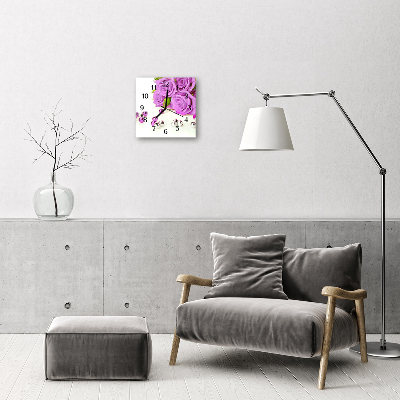 Vierkante glazen wandklok Rozen