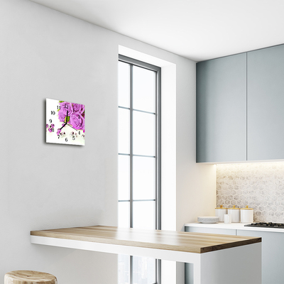 Vierkante glazen wandklok Rozen