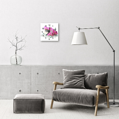Vierkante glazen wandklok Orchideeën