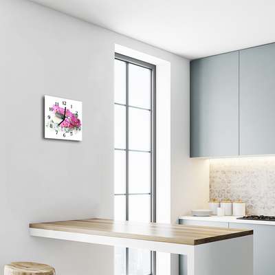 Vierkante glazen wandklok Orchideeën