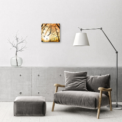 Vierkante glazen wandklok Bomen
