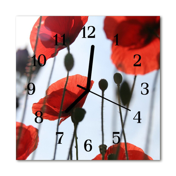 Vierkante glazen wandklok Papaver
