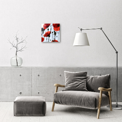 Vierkante glazen wandklok Papaver