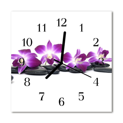 Vierkante glazen wandklok Orchidee