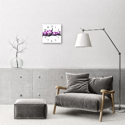 Vierkante glazen wandklok Orchidee