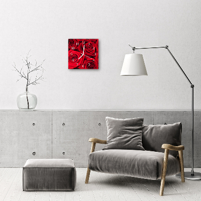 Vierkante glazen wandklok Rozen