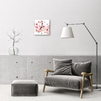 Vierkante glazen wandklok Bloemen