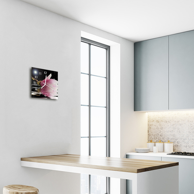 Vierkante glazen wandklok Magnolia bloem