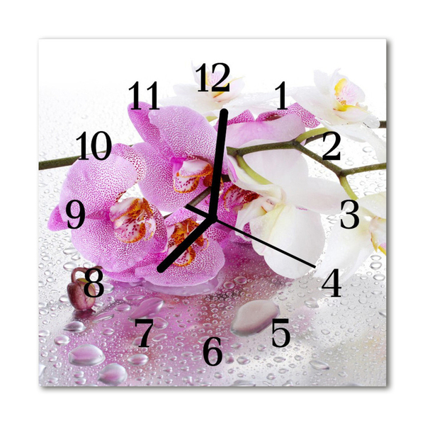 Vierkante glas klok Orchidee